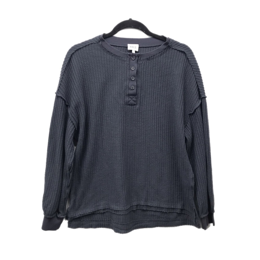 BKE Long Sleeve Thermal Henley T Shirt Mens Size M Dark Gray Waffle Knit